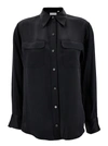 EQUIPMENT 'SIGNATURE' BLACK SHIRT WITH TWO PATCH POCKETS IN SILK WOMAN