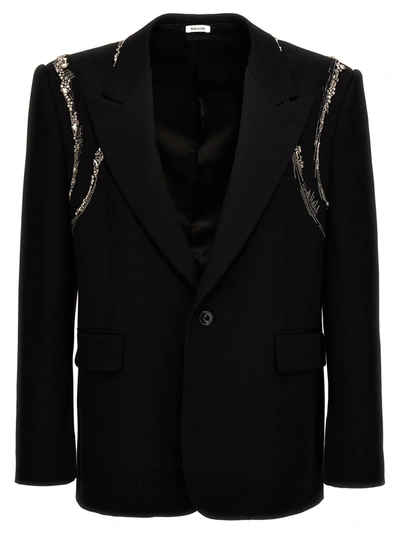 ALEXANDER MCQUEEN CRYSTAL HARNESS BLAZER BLACK