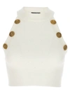 Balmain White Sleeveless Crop Top With Jewel Buttons