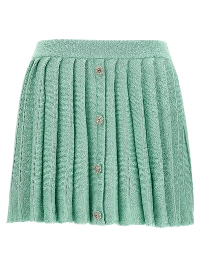 Self-portrait Mint Sequin Pleated Knit Skirts Light Blue