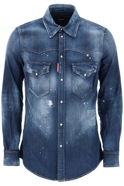 DSQUARED2 WESTERN SHIRT IN USED DENIM