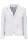 Thom Browne Patchwork Striped Cropped Blazer In Multicolor, Neutro