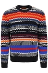 Missoni Crew-neck Sweater With Multicolor Herringbone Motif In Multicolor