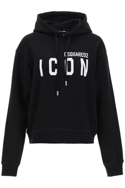 Dsquared2 Icon Logo Cotton Jersey Hoodie In Black