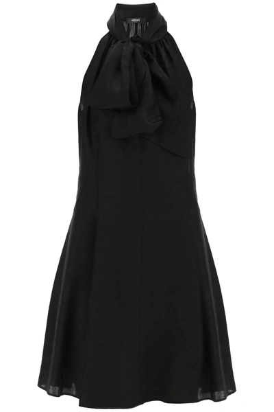 Versace Baroque-print Tie-neck Sleeveless Mini Dress In Black
