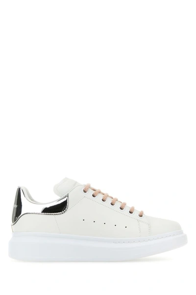 Alexander Mcqueen Woman White Leather Sneakers With Silver Leather Heel