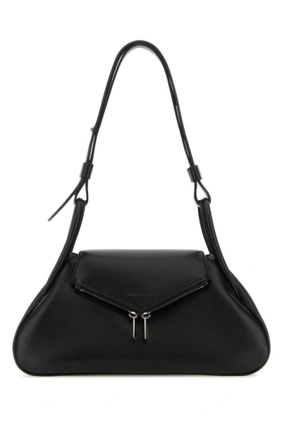 Amina Muaddi Woman Black Nappa Leather Gemini Shoulder Bag