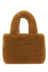 Amina Muaddi Rectangular Shearling Handbag With Top Handle In Brown