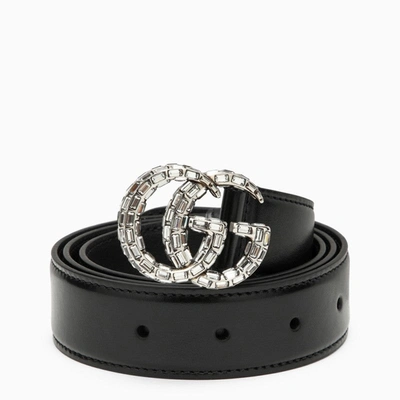 Gucci Black Belt With Double Gg Buckle With Crystals Women