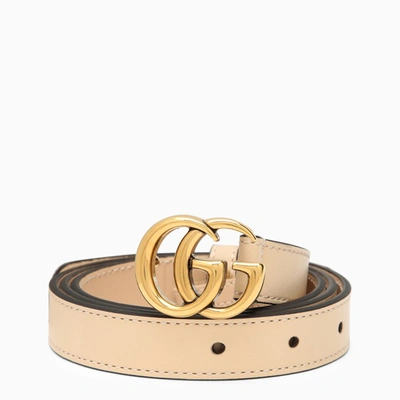 Gucci Leather Light Beige Belt With Double G Buckle Women In Pink