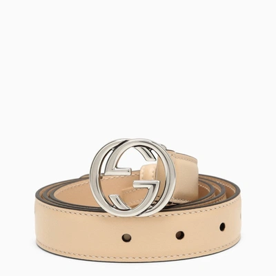 Gucci Light Beige Leather Gg Belt Women In Pink