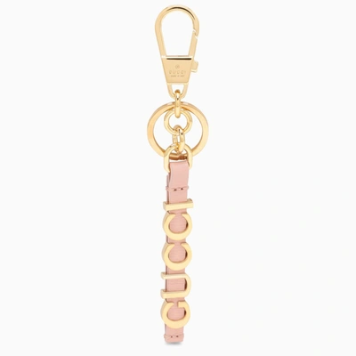 Gucci Pink And Gold Leather Keyring With Logo Women In Silver