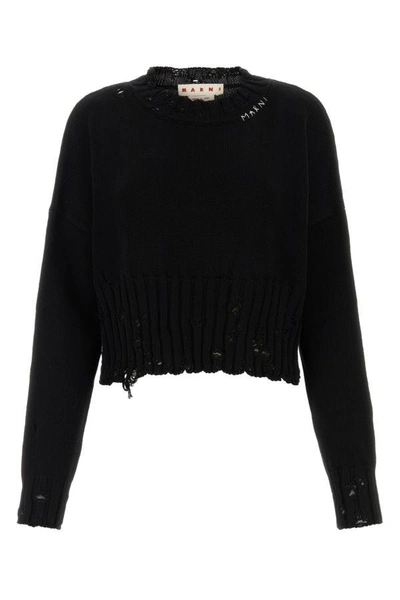 Marni Logo Cotton Sweater In Black