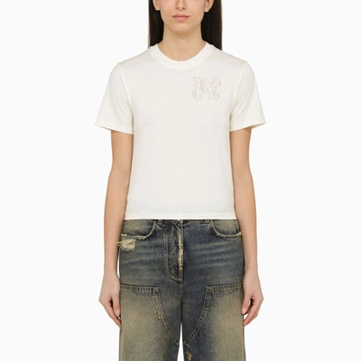 PALM ANGELS PALM ANGELS WHITE COTTON T-SHIRT WITH LOGO WOMEN