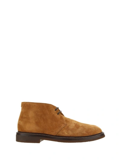 Brunello Cucinelli Lace-up Suede Ankle Boots In C8050