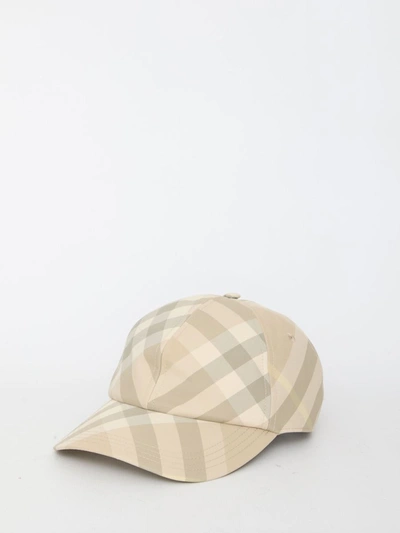 Burberry Check Baseball Hat In Beige