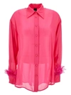 PINKO 'CIRCE' FUCHSIA SEMI-SHEER SHIRT WITH FEATHERS ON CUFFS IN VISCOSE WOMAN