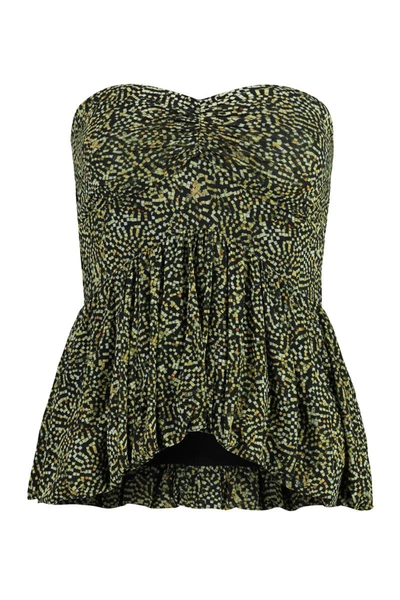 Isabel Marant Ermina Mosaic-print Strapless Peplum Top In Green