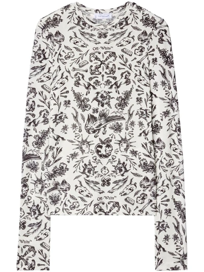 Off-white Tattoo-print T-shirt In White Black