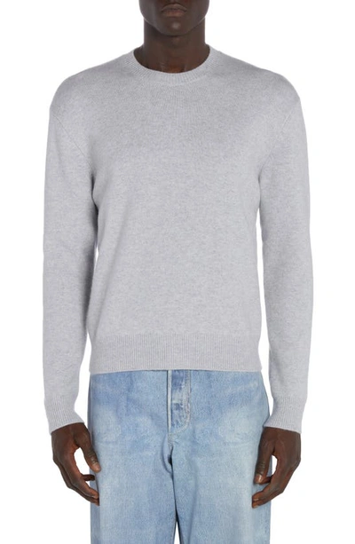 Bottega Veneta Intrecciato Leather Patch Cashmere Blend Crewneck Jumper In Grey