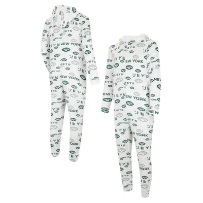 CONCEPTS SPORT CONCEPTS SPORT WHITE NEW YORK JETS ALLOVER PRINT DOCKET UNION FULL-ZIP HOODED PAJAMA SUIT