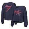 Majestic Threads C.j. Stroud Navy Houston Texans Name & Number Script Off-shoulder Cropped Long Slee In Navy
