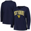 Profile Navy West Virginia Mountaineers Plus Size Arch Over Logo Scoop Neck Long Sleeve T-shirt In Navy