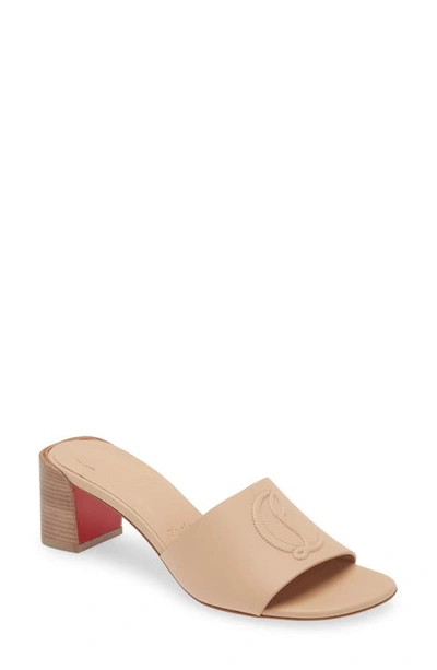 CHRISTIAN LOUBOUTIN CL LOGO BLOCK HEEL SLIDE SANDAL