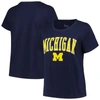 Profile Navy Michigan Wolverines Plus Size Arch Over Logo Scoop Neck T-shirt In Navy