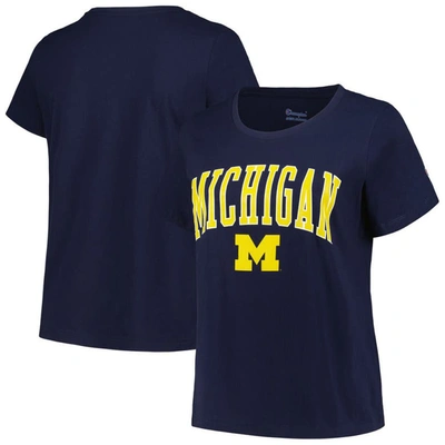 PROFILE PROFILE NAVY MICHIGAN WOLVERINES PLUS SIZE ARCH OVER LOGO SCOOP NECK T-SHIRT