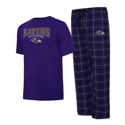 Concepts Sport Men's  Purple, Black Baltimore Ravens Arctic T-shirt And Pajama Pants Sleep Set In Purple,black