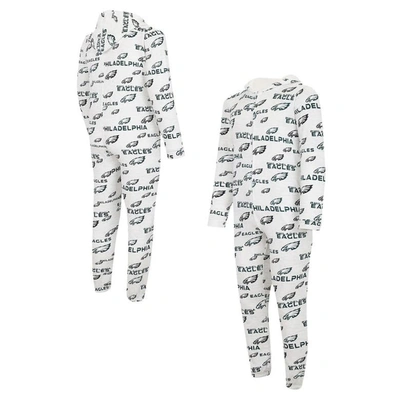 Concepts Sport White Philadelphia Eagles Allover Print Docket Union Full-zip Hooded Pyjama Suit