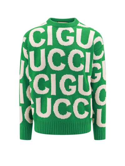 Gucci Logo Wool Crewneck Sweater In Green