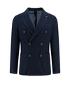 Lardini Textured Weave Double-breasted Knit Jacket In Blue