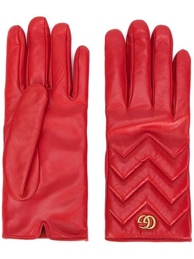 Gucci Gg Logo Cashmere Lined Quilted Leather Gloves In Red