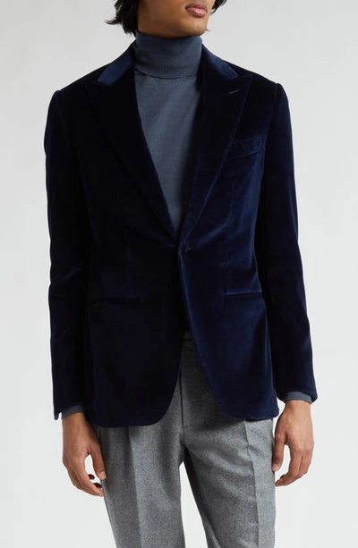 Thom Sweeney Peak Lapel Velveteen Dinner Jacket In Navy