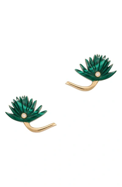 L'atelier Nawbar Flower Stud Earrings In Malachite