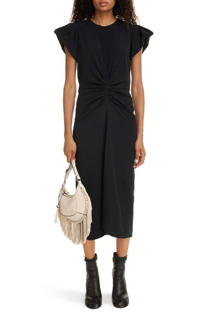 ISABEL MARANT TERENA RUCHED CAP SLEEVE HIGH-LOW DRESS