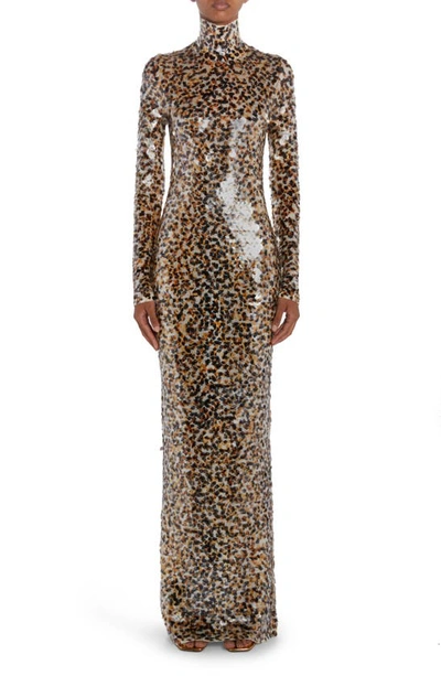Bottega Veneta Leopard Print Sequin Gown In Nero