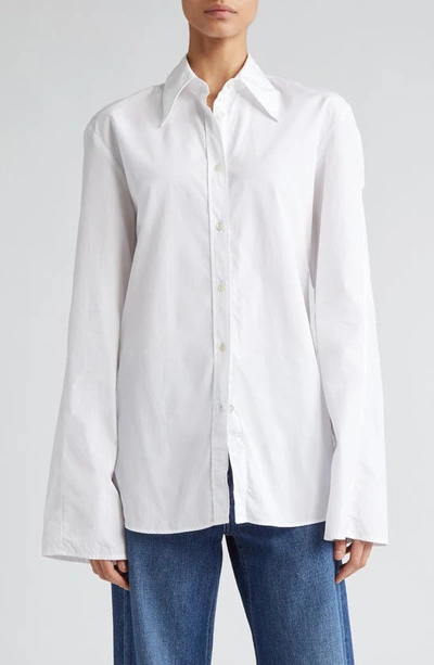 Bite Studios Fluted Sleeve Organic Cotton Poplin Button-up Shirt In White