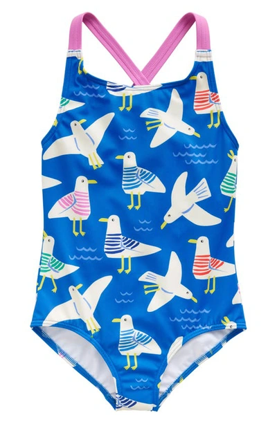 Mini Boden Kids' Cross-back Printed Swimsuit Directoire Blue Seagulls Girls Boden