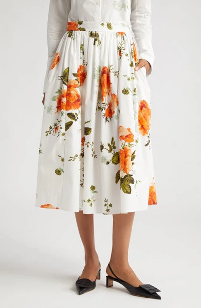 Erdem Floral-print Poplin Skirt In Patterned White