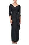 ALEX EVENINGS RUCHED COLUMN DRESS IN CHARCOAL