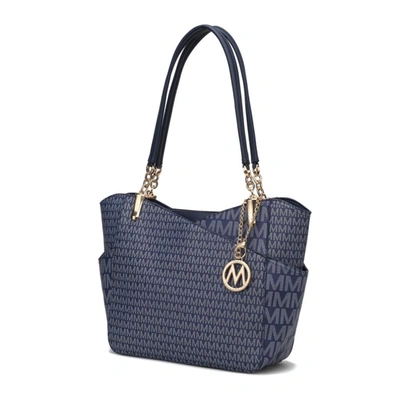 Mkf Collection By Mia K Jules M Logo Printed Vegan Leather Women's Tote Bag In Blue