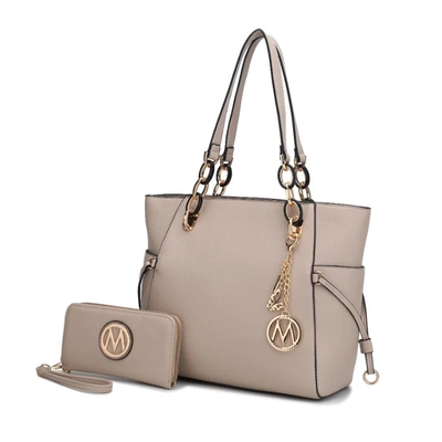 Mkf Collection By Mia K Yale Vegan Leather Tote Handbag With Wallet- 2 Psc In Beige