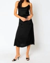 OLIVACEOUS ALEXIA SATIN MAXI SKIRT IN BLACK