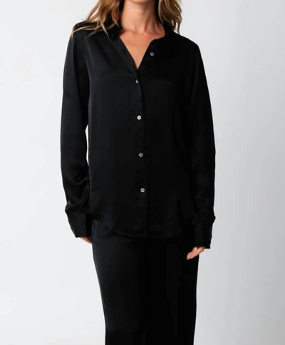 Olivaceous Chase Satin Button Down Blouse In Black