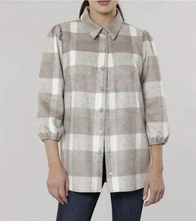 Dolce Cabo Plaid Shacket In Taupe In Grey