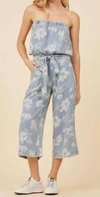 VINTAGE HAVANA TROPICAL PRINT WASHED JUMPSUIT IN BLUE