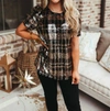 THML PLAID SEQUIN SHORT SLEEVE TOP IN BLACK/GOLD